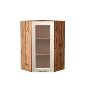 Шкаф верхний угловой остекленный Валерия-М, цвет: Бежевый металлик