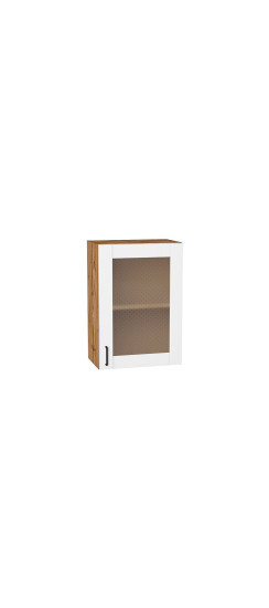 Шкаф верхний с 1-ой остекленной дверцей Лофт, цвет: Super White | Винил — структурный материал с защитным слоем Overlay и мелкозернистой поверхностью (Южная Корея). Отделка осуществляется с использованием PUR-клея необратимой полимеризации., Super White