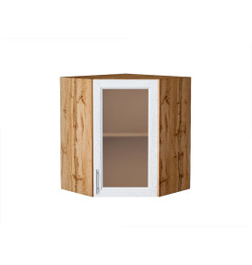 Шкаф верхний угловой остекленный Сканди, цвет: White Softwood