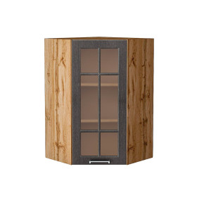 Шкаф верхний угловой остекленный Прага, цвет: Венге премиум