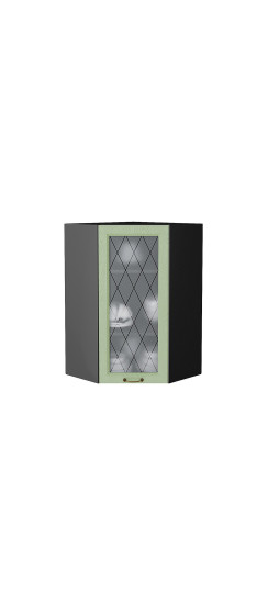 Шкаф верхний угловой остекленный Ницца, цвет: Дуб оливковый | Пленка ПВХ., Дуб оливковый