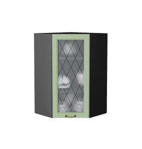 Шкаф верхний угловой остекленный Ницца, цвет: Дуб оливковый