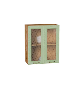 Шкаф верхний с 2-мя остекленными дверцами Ницца, цвет: Дуб оливковый