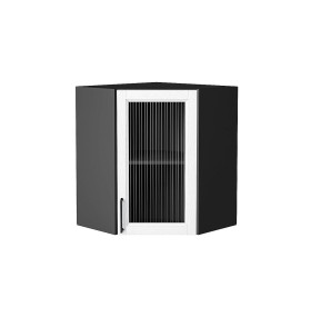 Шкаф верхний угловой остекленный Сканди, цвет: White Silkwood