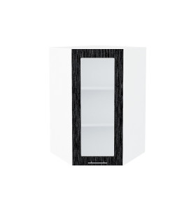 Шкаф верхний угловой остекленный Валерия-М, цвет: Черный металлик дождь