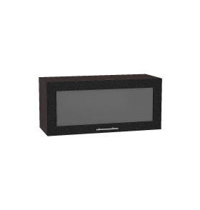 Шкаф верхний горизонтальный остекленный глубокий Валерия-М, цвет: Черный металлик