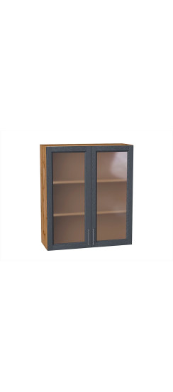 Шкаф верхний с 2-мя остекленными дверцами Сканди, цвет: Graphite Softwood | Эко Шпон с уникальным покрытием «Soft-touch» и защитным лаком (Япония)., Graphite Softwood