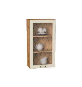 Шкаф верхний с 1-ой остекленной дверцей Ницца, цвет: Дуб крем