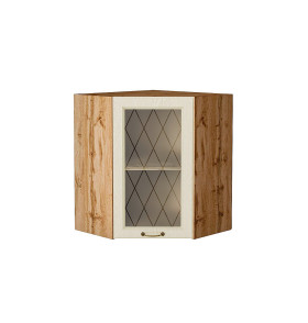 Шкаф верхний угловой остекленный Ницца, цвет: Дуб крем