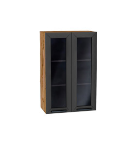 Шкаф верхний с 2-мя остекленными дверцами Глетчер, цвет: Маренго Силк