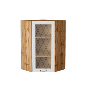 Шкаф верхний угловой остекленный Ницца, цвет: Белый