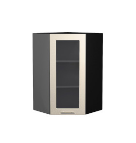 Шкаф верхний угловой остекленный Валерия-М, цвет: Бежевый металлик