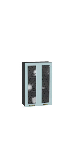 Шкаф верхний с 2-мя остекленными дверцами Ницца, цвет: Голубой | Пленка ПВХ., Голубой