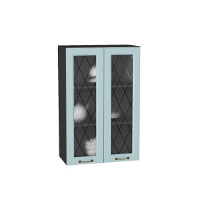 Шкаф верхний с 2-мя остекленными дверцами Ницца, цвет: Голубой