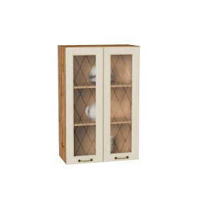 Шкаф верхний с 2-мя остекленными дверцами Ницца, цвет: Дуб крем