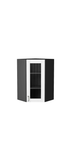 Шкаф верхний угловой остекленный Лофт, цвет: White Silk | ПЭТ, White Silk