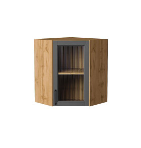 Шкаф верхний угловой остекленный Сканди, цвет: Stormy Silkwood