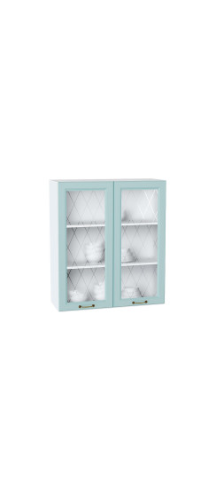 Шкаф верхний с 2-мя остекленными дверцами Ницца, цвет: Голубой | Пленка ПВХ., Голубой