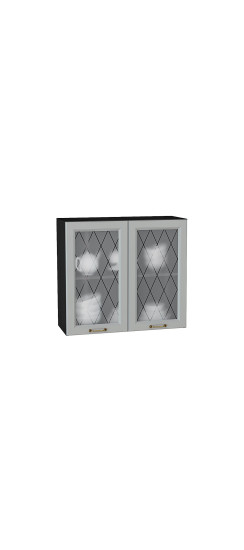 Шкаф верхний с 2-мя остекленными дверцами Ницца, цвет: Графит | Пленка ПВХ., Графит