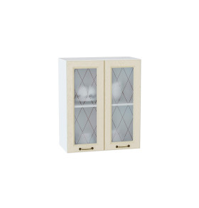 Шкаф верхний с 2-мя остекленными дверцами Ницца, цвет: Дуб крем