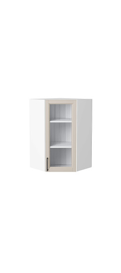 Шкаф верхний угловой остекленный Сканди, цвет: Cream Silkwood | ПЭТ, Cream Silkwood