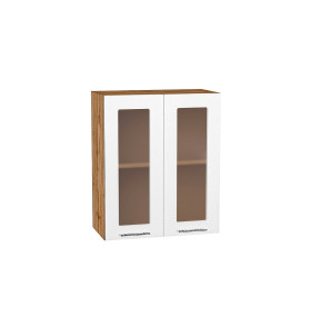 Шкаф верхний с 2-мя остекленными дверцами Валерия-М, цвет: Белый металлик