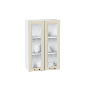 Шкаф верхний с 2-мя остекленными дверцами Ницца, цвет: Дуб крем