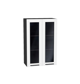 Шкаф верхний с 2-мя остекленными дверцами Глетчер, цвет: Айленд Силк