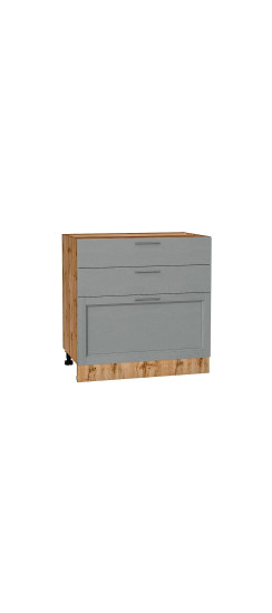 Шкаф нижний с 3-мя ящиками Сканди, цвет: Grey Softwood | Эко Шпон с уникальным покрытием «Soft-touch» и защитным лаком (Япония)., Grey Softwood