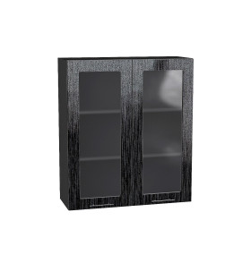 Шкаф верхний с 2-мя остекленными дверцами Валерия-М, цвет: Черный металлик дождь
