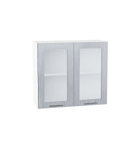 Шкаф верхний с 2-мя остекленными дверцами Валерия-М, цвет: Серый металлик дождь светлый