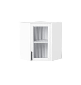 Шкаф верхний угловой остекленный Сканди, цвет: White Silkwood