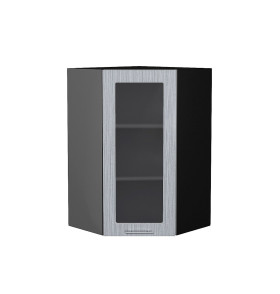 Шкаф верхний угловой остекленный Валерия-М, цвет: Серый металлик дождь светлый