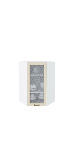 Шкаф верхний угловой остекленный Ницца, цвет: Дуб крем | Пленка ПВХ., Дуб крем