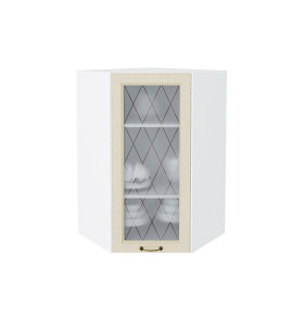 Шкаф верхний угловой остекленный Ницца, цвет: Дуб крем