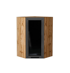 Шкаф верхний угловой остекленный Глетчер, цвет: Маренго Силк