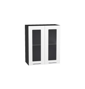 Шкаф верхний с 2-мя остекленными дверцами Валерия-М, цвет: Белый металлик