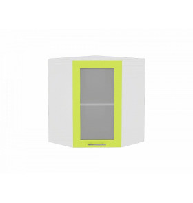 Шкаф верхний угловой остекленный Валерия-М, цвет: Лайм глянец