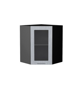 Шкаф верхний угловой остекленный Валерия-М, цвет: Серый металлик дождь светлый