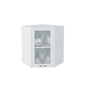 Шкаф верхний угловой остекленный Ницца, цвет: Белый