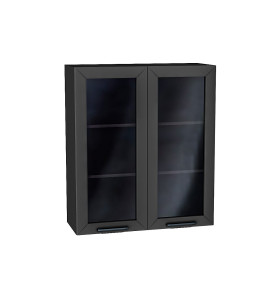 Шкаф верхний с 2-мя остекленными дверцами Глетчер, цвет: Маренго Силк