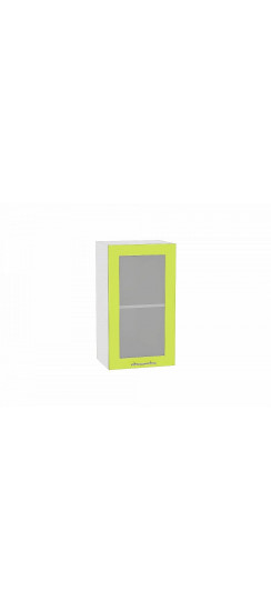 Шкаф верхний с 1-ой остекленной дверцей Валерия-М, цвет: Лайм глянец | Пленка ПВХ., Лайм глянец