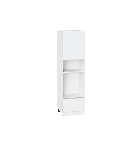 Шкаф пенал с 1-ой дверцей и ящиком под технику Фьюжн, цвет: Silky White