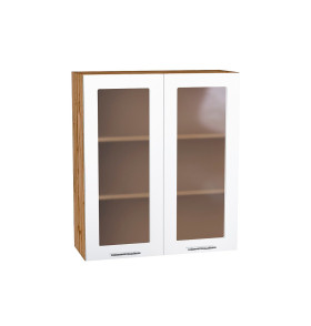 Шкаф верхний с 2-мя остекленными дверцами Валерия-М, цвет: Белый глянец