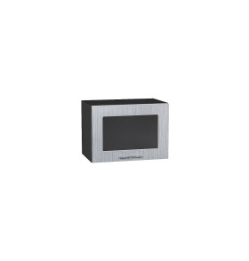 Шкаф верхний горизонтальный остекленный Валерия-М, цвет: Серый металлик дождь светлый