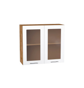 Шкаф верхний с 2-мя остекленными дверцами Валерия-М, цвет: Белый глянец