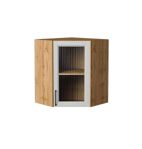 Шкаф верхний угловой остекленный Сканди, цвет: Grey Silkwood