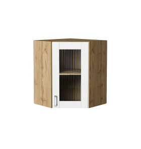 Шкаф верхний угловой остекленный Лофт, цвет: White Silk