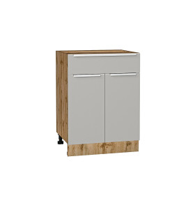 Шкаф нижний с 2-мя дверцами и ящиком Фьюжн, цвет: Silky Light Grey