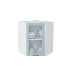 Шкаф верхний угловой остекленный Ницца, цвет: Голубой